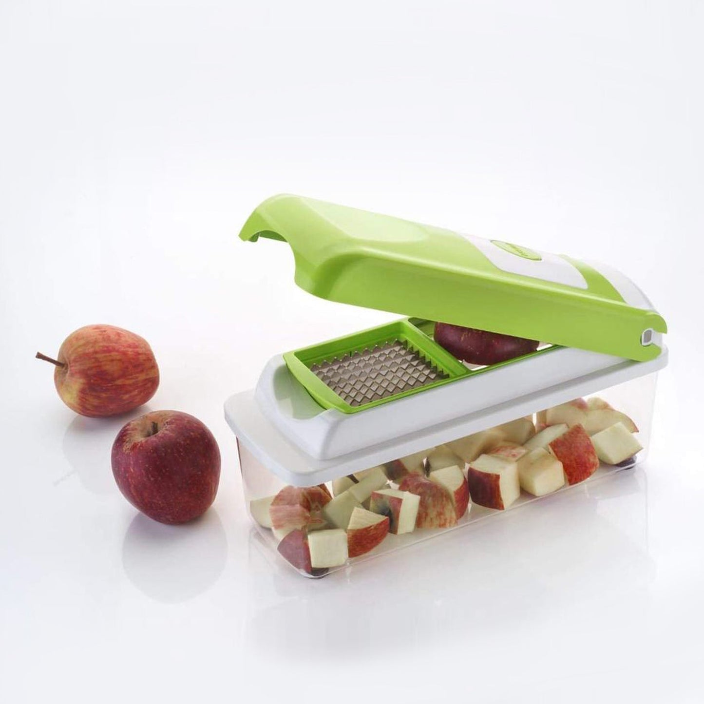 13-in-1 vegetable slicer and grater, plastic construction. vegetable chopper, 13 in 1 chopper, multipurpose cutter, fruit slicer, kitchen grater, vegetable slicer set, kitchen tools combo, plastic chopper with container, stainless steel vegetable cutter, fruit chopper