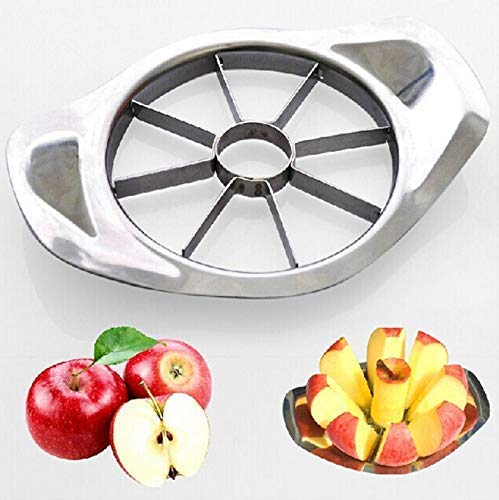 Stainless steel apple cutter with 8 blades and handle, apple cutter, stainless steel fruit slicer, apple slicer with corer, vegetable cutter for kitchen, apple cutter silver, melon slicer, 8 blade fruit cutter