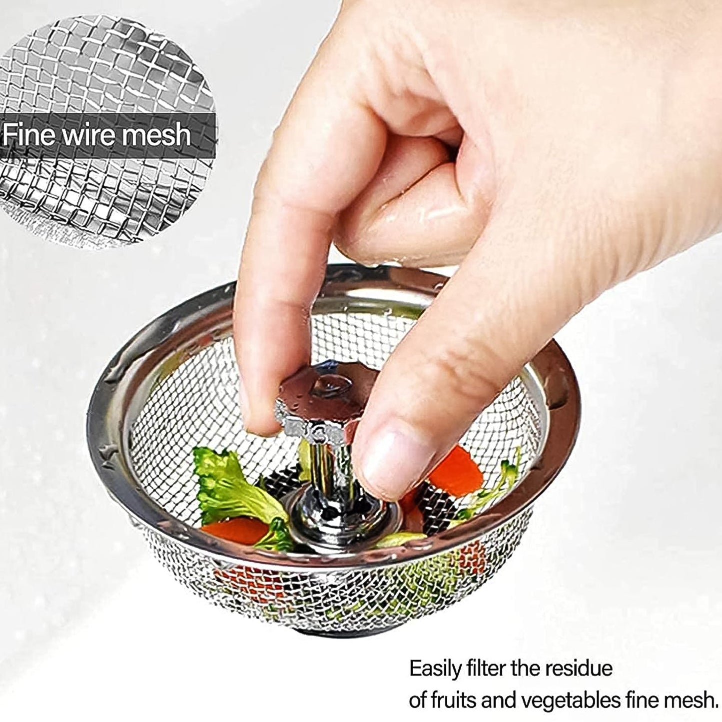 reusable mesh strainer for kitchen sink drain, food waste catcher for kitchen sink drain, anti-clog stainless steel strainer basket for sink, durable sink filter basket for food debris, drain stopper and food catcher for Indian kitchens, heavy-duty kitchen sink basket strainer, easy clean sink strainer for food waste and solids


