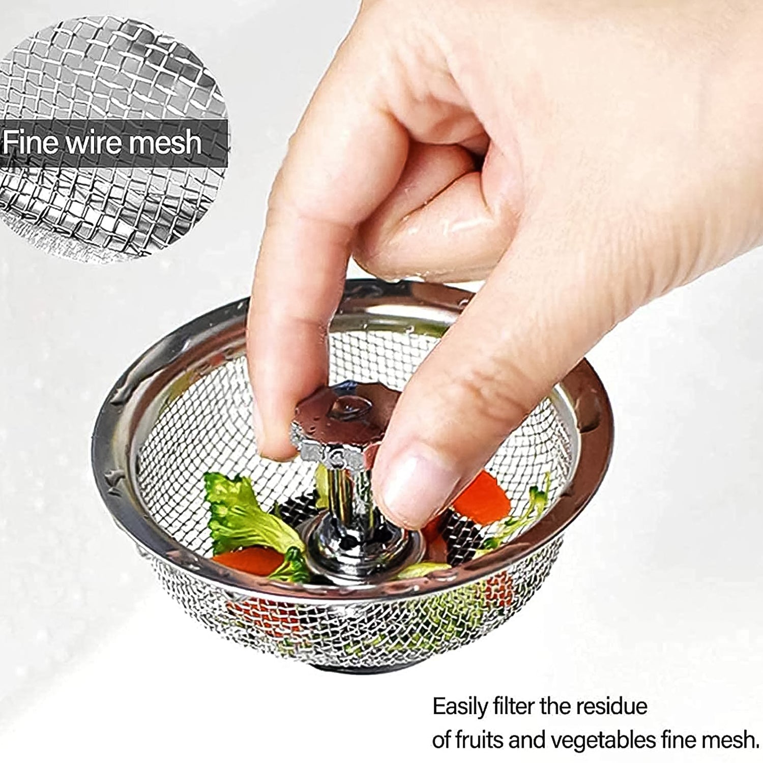 reusable mesh strainer for kitchen sink drain, food waste catcher for kitchen sink drain, anti-clog stainless steel strainer basket for sink, durable sink filter basket for food debris, drain stopper and food catcher for Indian kitchens, heavy-duty kitchen sink basket strainer, easy clean sink strainer for food waste and solids

