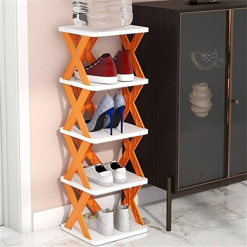 5 layer shoe rack, DIY shoe stand, plastic shoe organizer, small space shoe rack, corner shoe rack, entryway shoe shelf, modular shoe rack, closet shoe storage, narrow shoe rack, space-saving shoe organizer