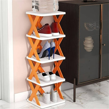 5 layer shoe rack, DIY shoe stand, plastic shoe organizer, small space shoe rack, corner shoe rack, entryway shoe shelf, modular shoe rack, closet shoe storage, narrow shoe rack, space-saving shoe organizer