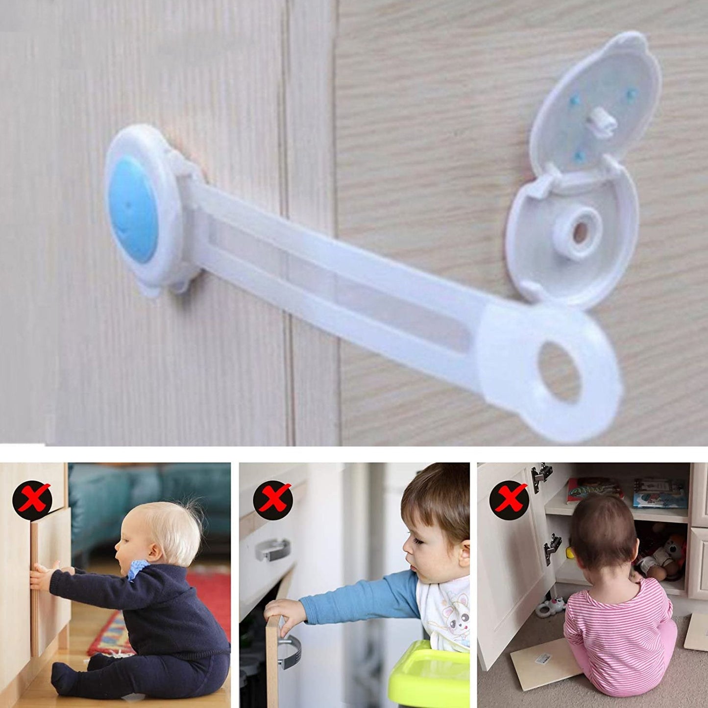 Single child safety strap lock, essential for safety. baby safety locks, child proof cabinet locks, drawer safety strap, fridge baby lock, toilet baby lock, baby proof home, 3M adhesive safety lock
