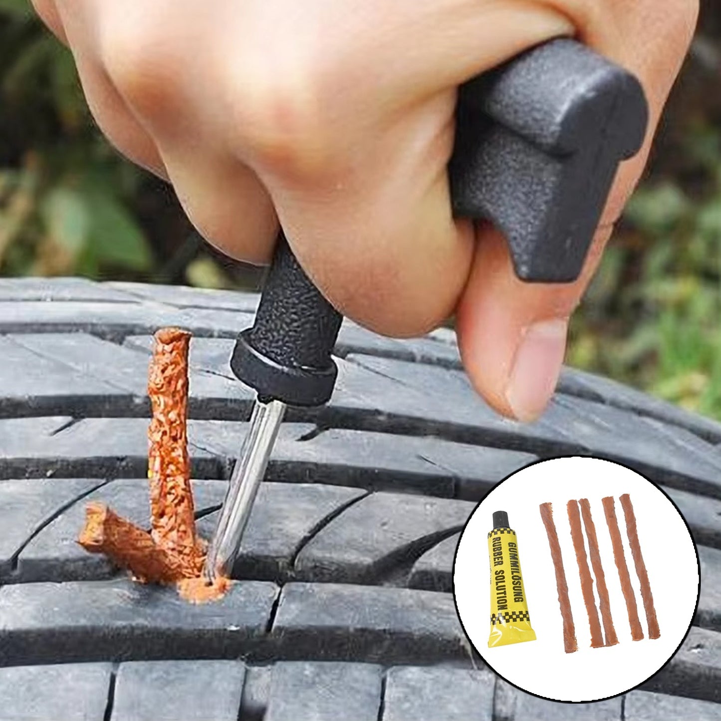 car maintenance tire repair box set, complete tire puncture kit for road trips, DIY car and bike tire repair kit in storage case

