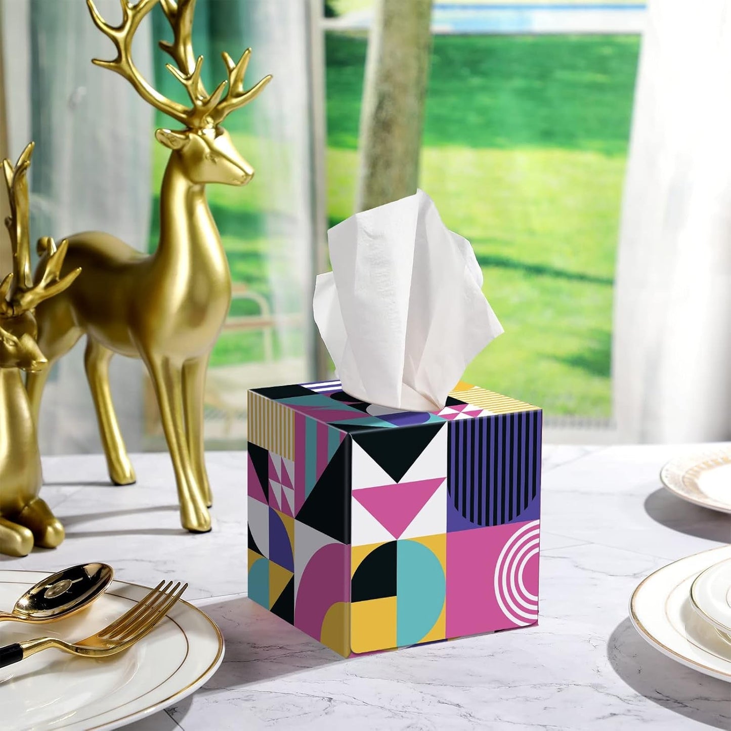 tissue cube box, tissue box for home and office India, cube tissue box for car and desk, stylish tissue paper holder, compact tissue box for table use,