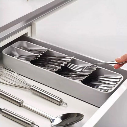 Cutlery tray box with compartments for various types of utensils, cutlery tray box, kitchen drawer organizer, plastic cutlery organizer, spoon fork knife holder, compact cutlery storage, modular kitchen tray, utensil tray