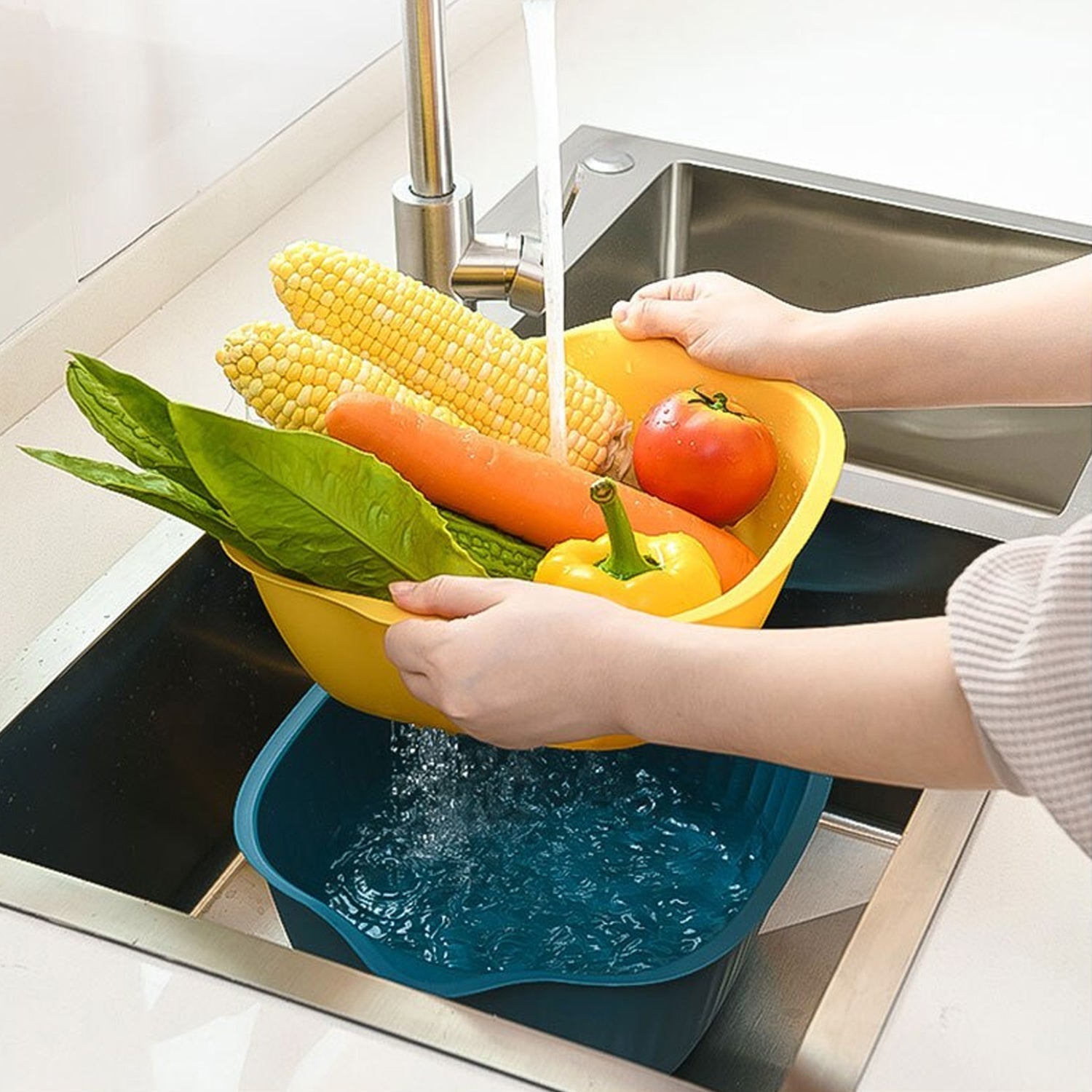 kitchen strainer bowl, plastic washing basket, vegetable drainer bowl, rice washing bowl, stoneware style bowl, kitchen prep tools, plastic colander basket