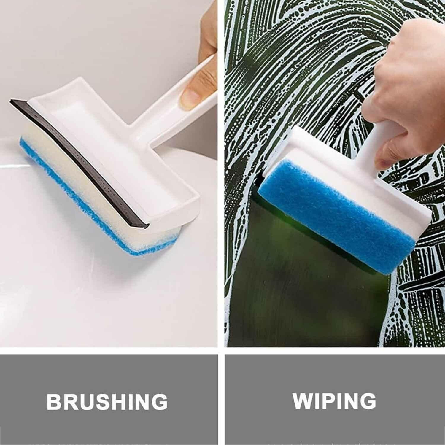 Easy-to-use wiper with brush for bathroom mirrors and tiles, glass wiper, mirror cleaning brush, tile scrubber, grout cleaner, pot brush, kitchen wiper tool, double sided cleaning brush, bathroom scrubber, window wiper