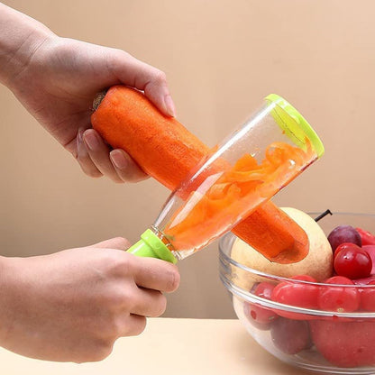 smart vegetable peeler, fruit peeler with container, stainless steel blade peeler, mango peeler, kitchen peeler with waste catcher, ergonomic fruit peeler