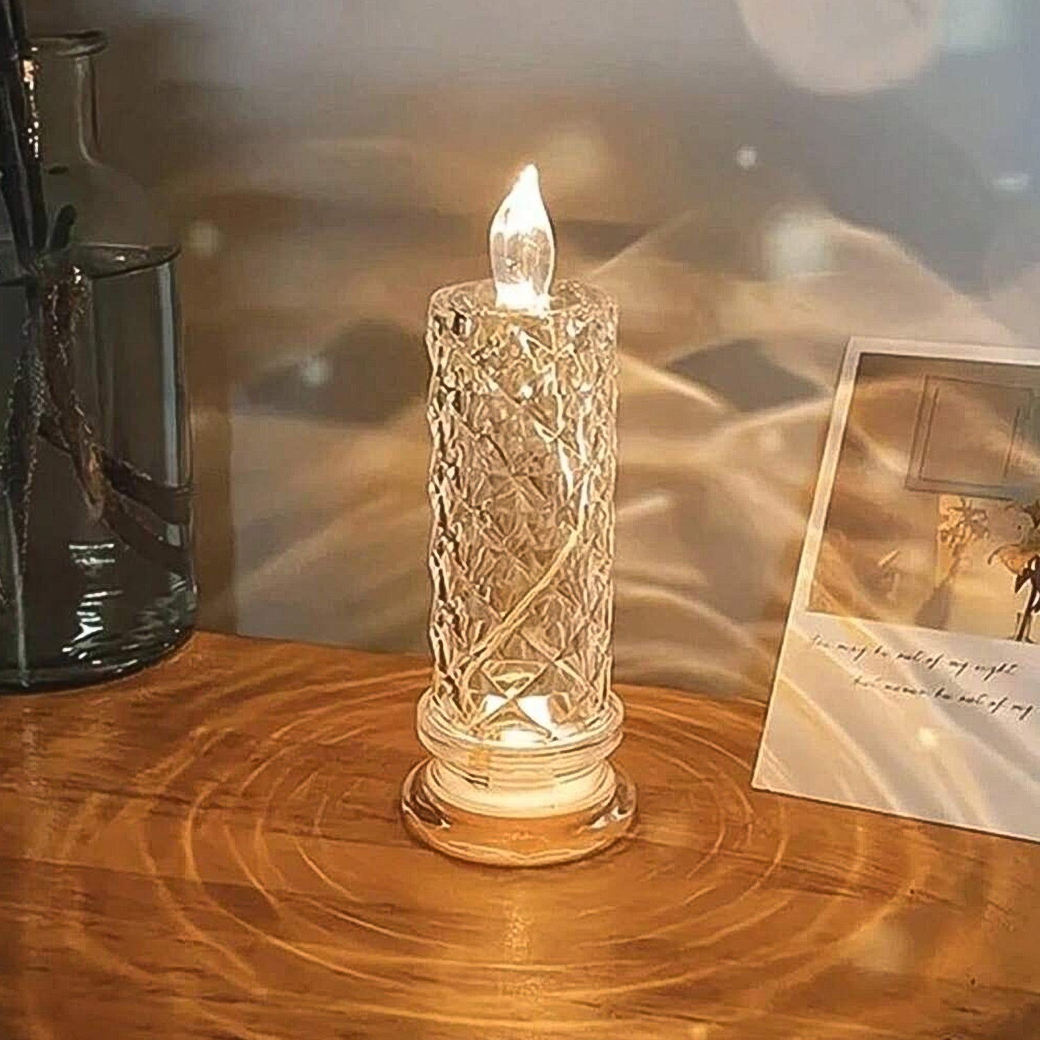 rose crystal candle, LED home décor candle, battery operated candle, glitter candlelight, romantic decoration candle, Diwali candles