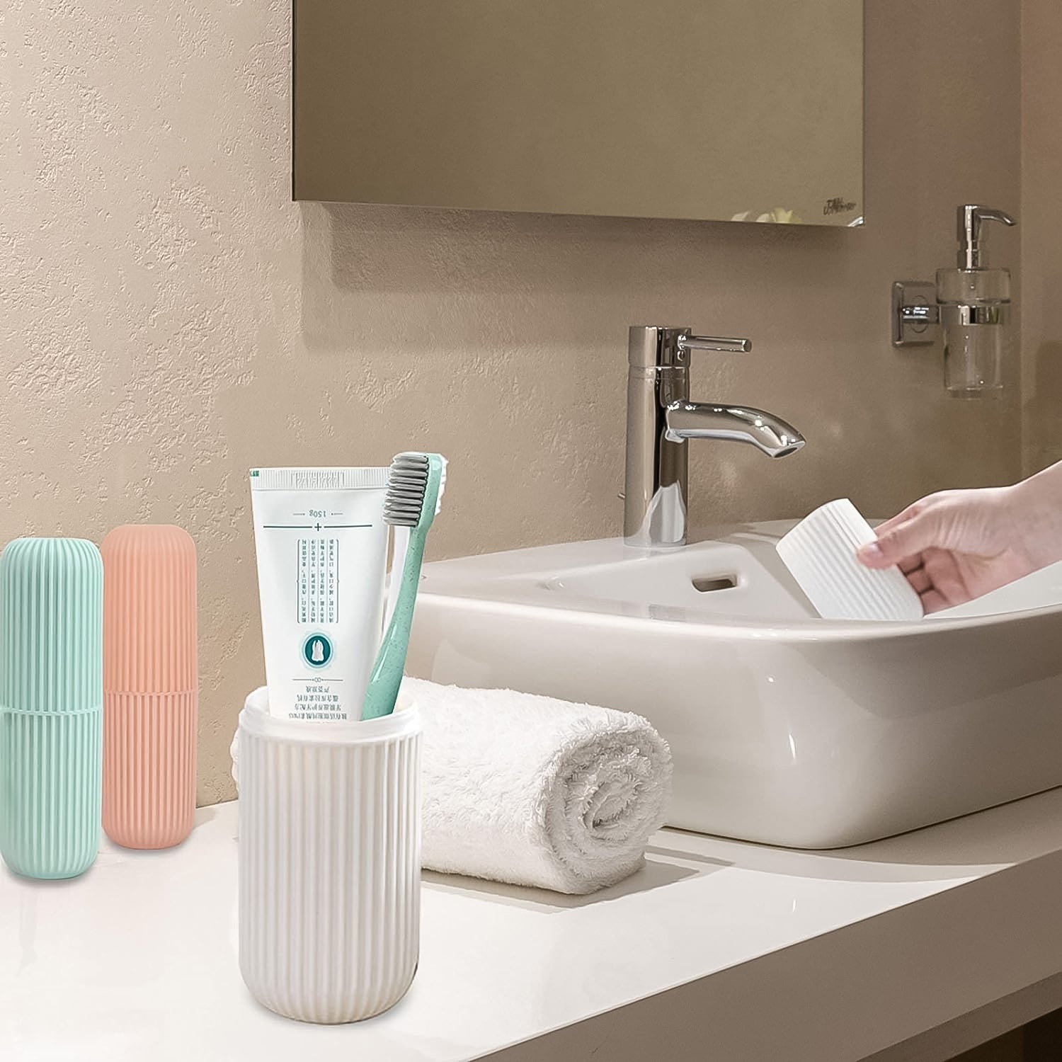 space-saving toothbrush container for travel bags, hygienic travel case for toothbrush and toothpaste, durable capsule travel kit for oral hygiene, 
