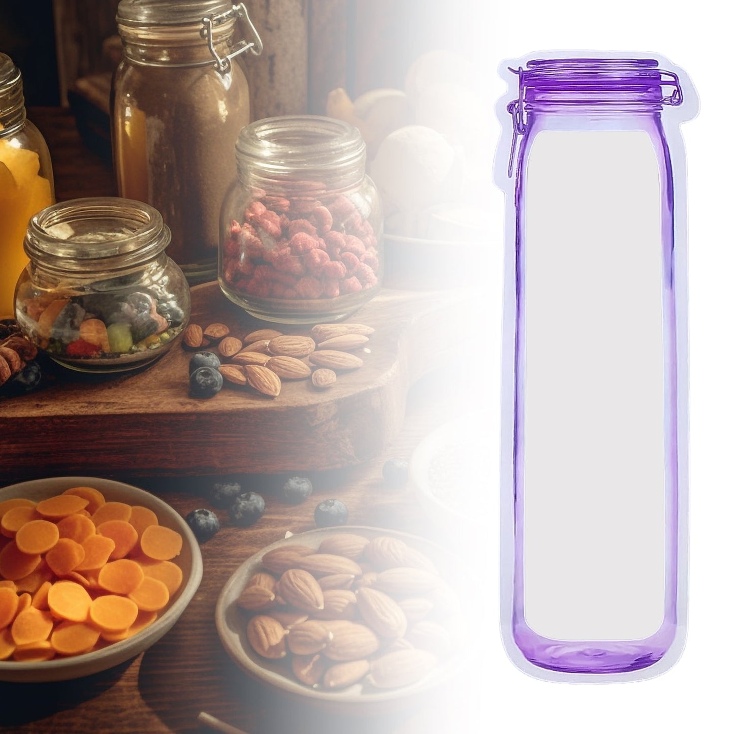 reusable bottle‑shape ziplock food storage bag 500 ml set, stand‑up bottle pouch ziplock bags, eco‑friendly 500ml bottle design food storage bags, reusable zip‑lock bottle storage pouches set, transparent bottle-shaped snack bags

