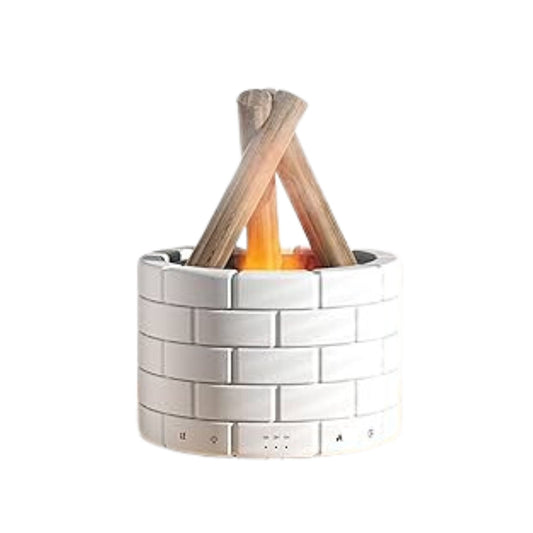 bonfire shaped LED essential oil diffuser, flame effect diffuser with essential oil mist, multi-function aroma diffuser with flame light, stylish LED diffuser with fireplace look, 