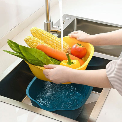 kitchen washing bowl, strainer basket set, plastic drain bowl, 2 pcs kitchen bowl, kitchen colander basket, vegetable strainer, rice washing bowl, fruit rinsing basket