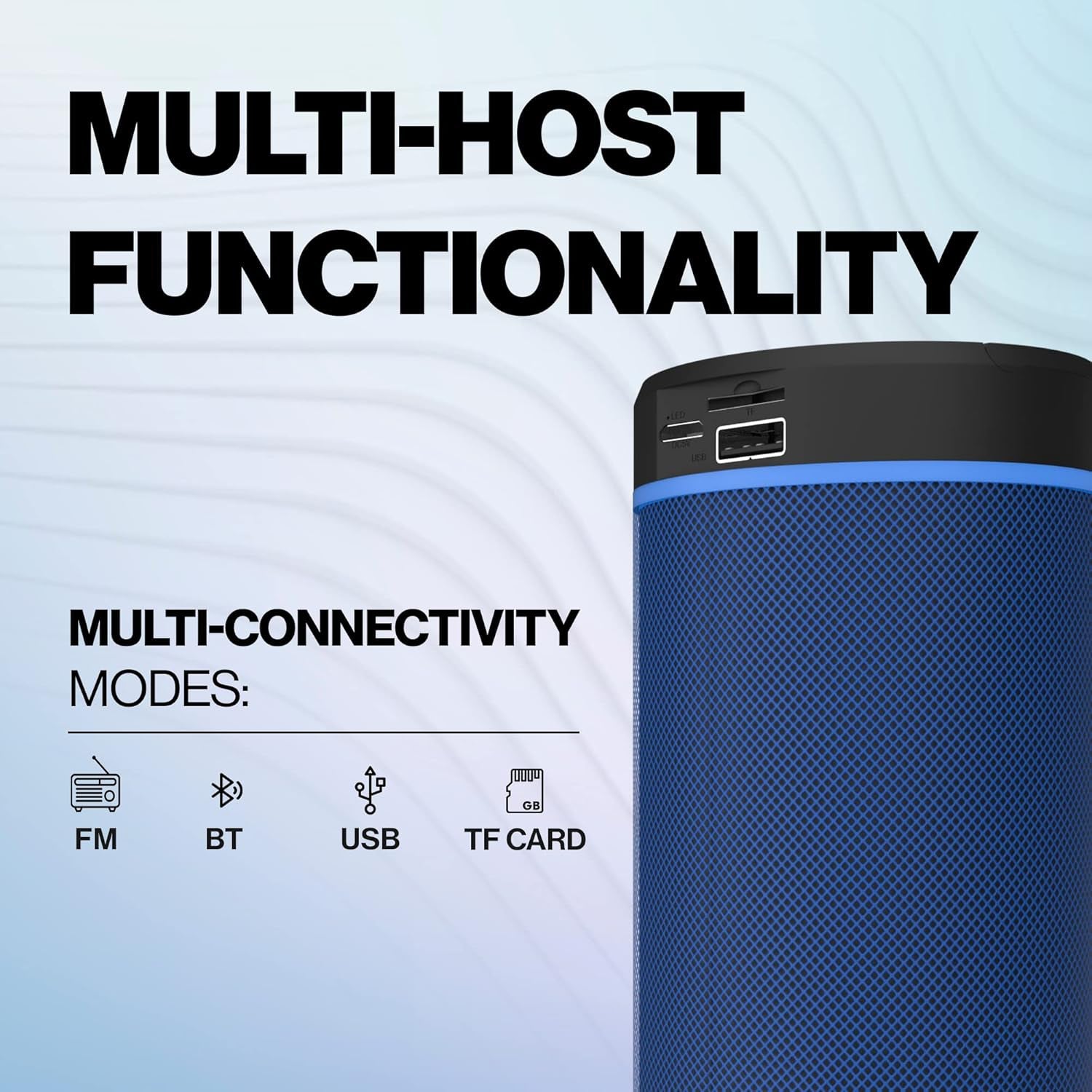 Bluetooth speaker, portable speaker, high bass speaker, wireless speaker, splash proof Bluetooth speaker, rechargeable speaker, FM USB speaker, travel speaker, outdoor music speaker, hands-free Bluetooth speaker