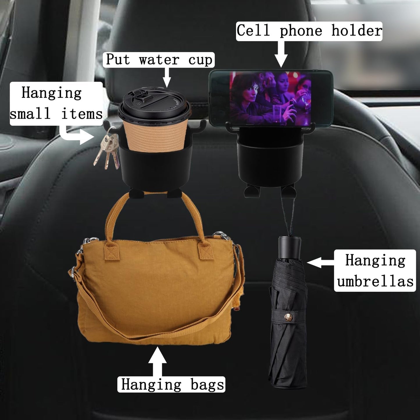 travel essential car accessories for long drives, backseat organizer for kids toys and bottles, mobile holder for car back seat passengers