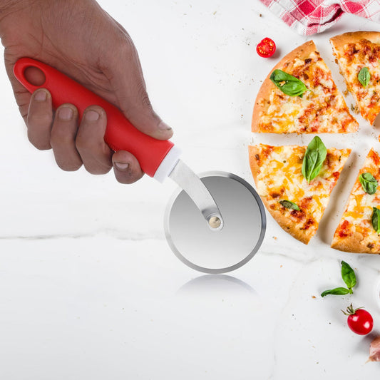 Ganesh pizza cutter, stainless steel pastry cutter, pizza wheel slicer, kitchen cutter tool, pizza cutting wheel, ergonomic pizza cutter, pastry knife
