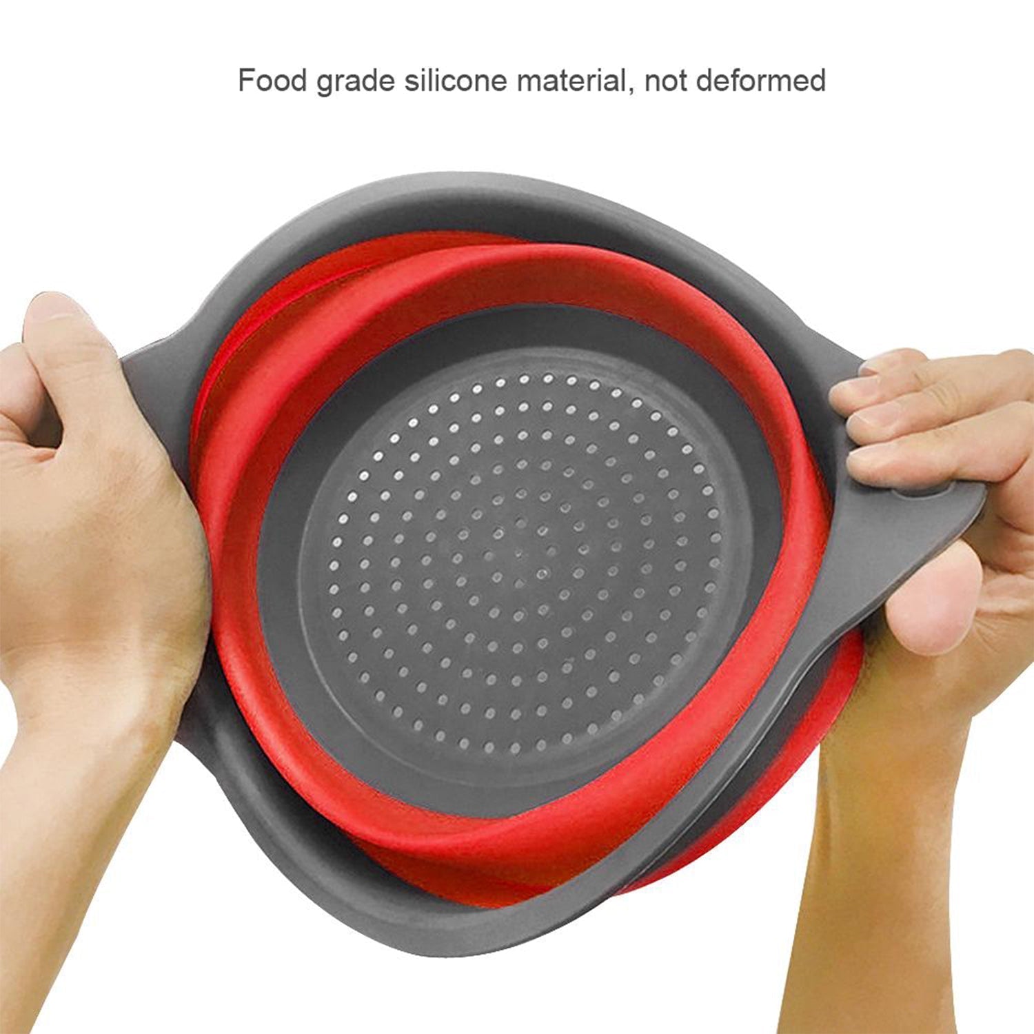 foldable silicone strainer, round kitchen strainer, portable colander, collapsible strainer, silicone fruit washer, vegetable rinser, compact kitchen tool