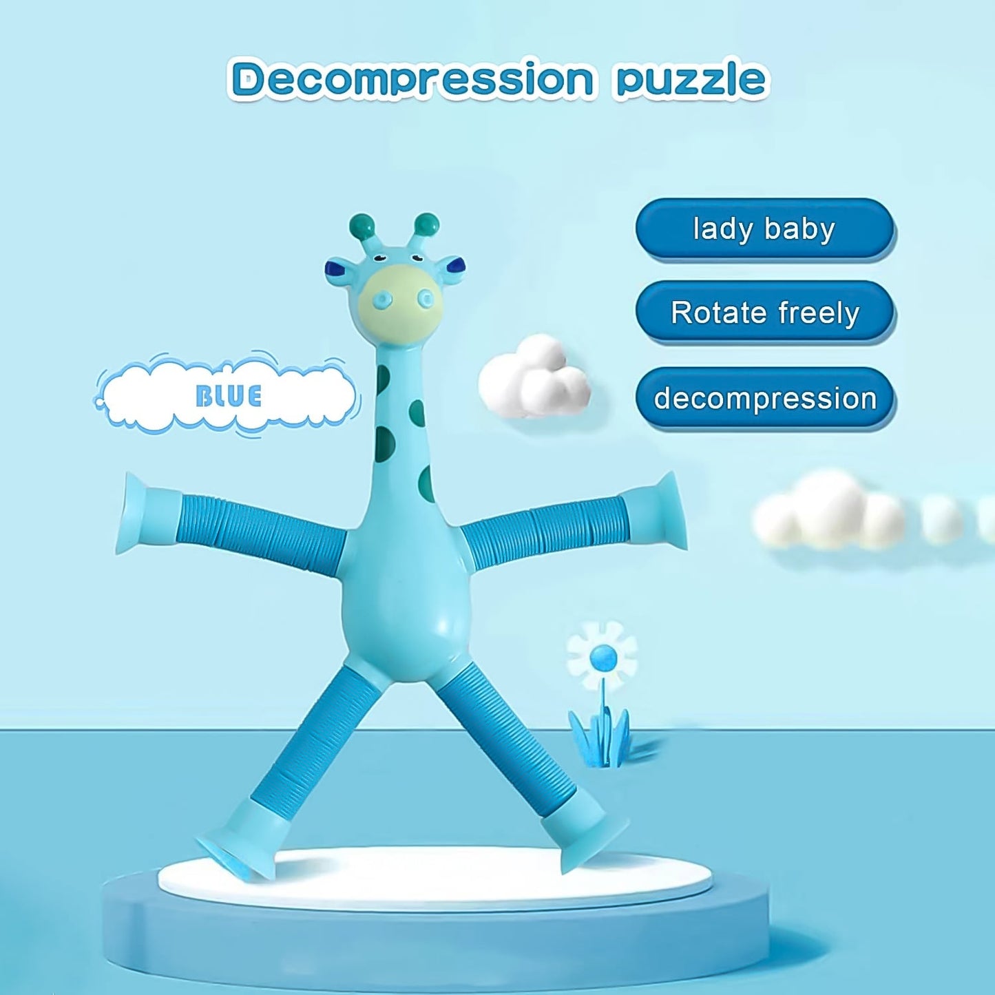 suction cup giraffe toy, LED pop tube toy, telescopic giraffe toy, fidget giraffe toy, sensory pop tube, suction cup fidget tube, LED giraffe pop tube

