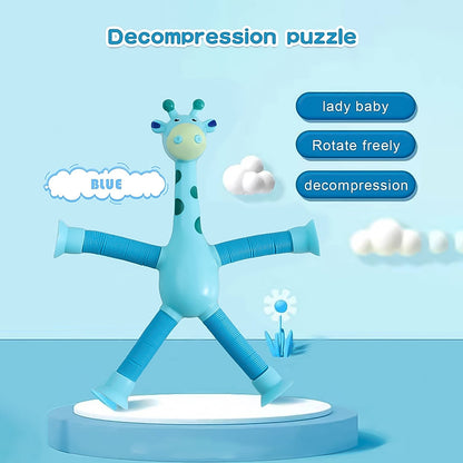 suction cup giraffe toy, LED pop tube toy, telescopic giraffe toy, fidget giraffe toy, sensory pop tube, suction cup fidget tube, LED giraffe pop tube

