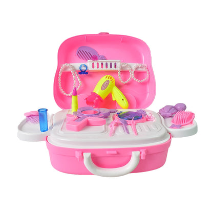 kids makeup case with cosmetic set, portable beauty makeup suitcase for girls, kids salon kit with toy makeup set, pretend play makeup case for children,