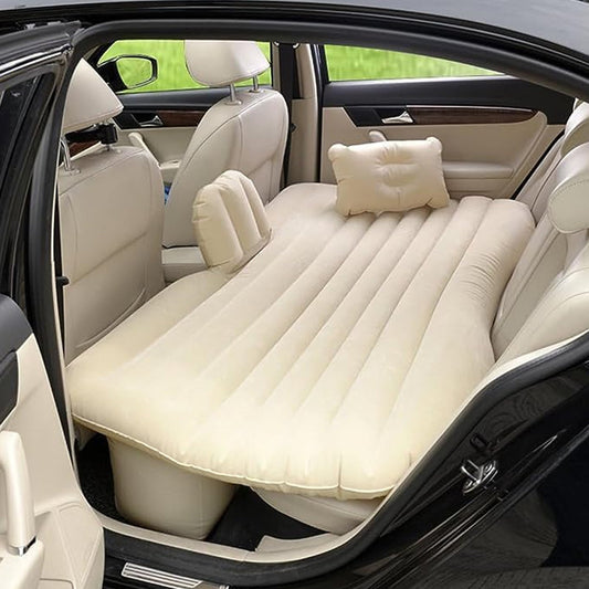 portable car backseat inflatable mattress for travel, universal fit car air bed with pillows and pump, car travel mattress with electric pump and soft pillows,