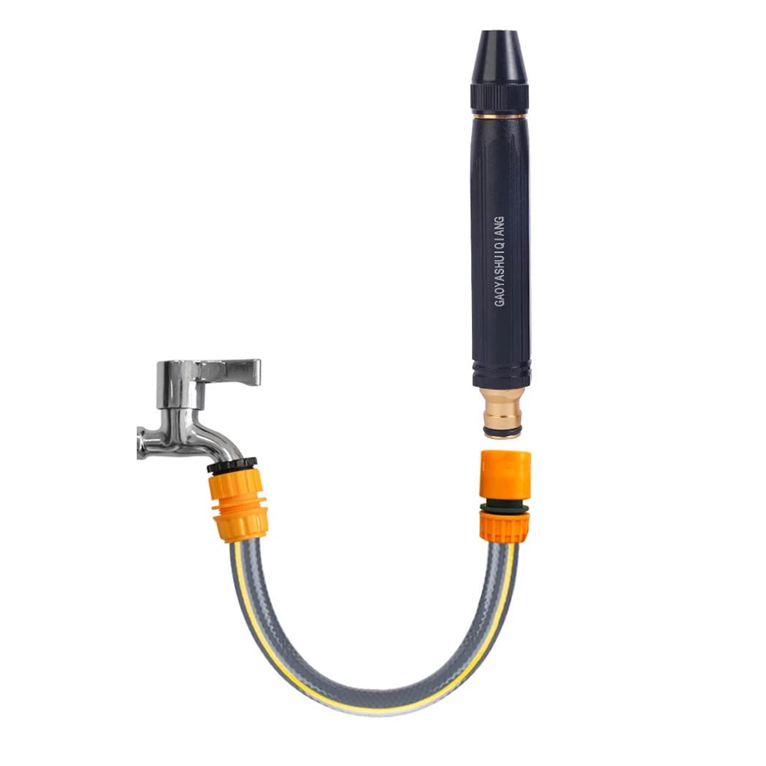 Nozzle view showing different spray patterns. high pressure water gun, car wash spray gun, metal nozzle, garden water spray, adjustable spray gun, outdoor cleaning tool, heavy duty nozzle