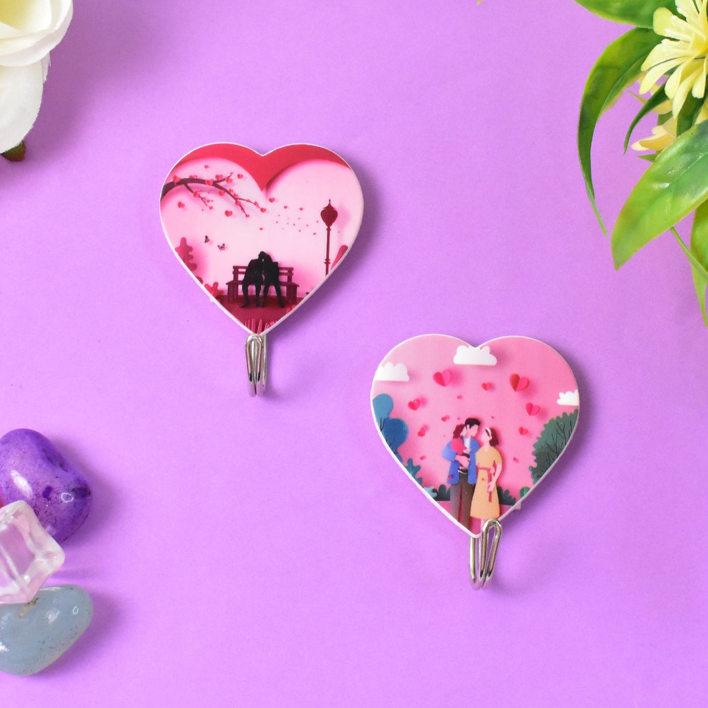 best heart shaped self adhesive wall hooks set of 6 in India, waterproof decorative wall hangers with cute heart design, strong adhesive hooks for bathroom kitchen and kids room, reusable wall hooks with heart shape for smooth surfaces,