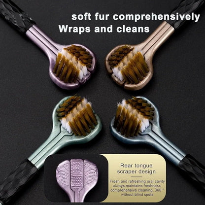 3 sided toothbrush for sensitive gums and teeth, triple head toothbrush for complete mouth cleaning, soft bristle toothbrush for gentle plaque removal, ergonomic toothbrush for adults with sensitive gums, triple action toothbrush for kids and adults,