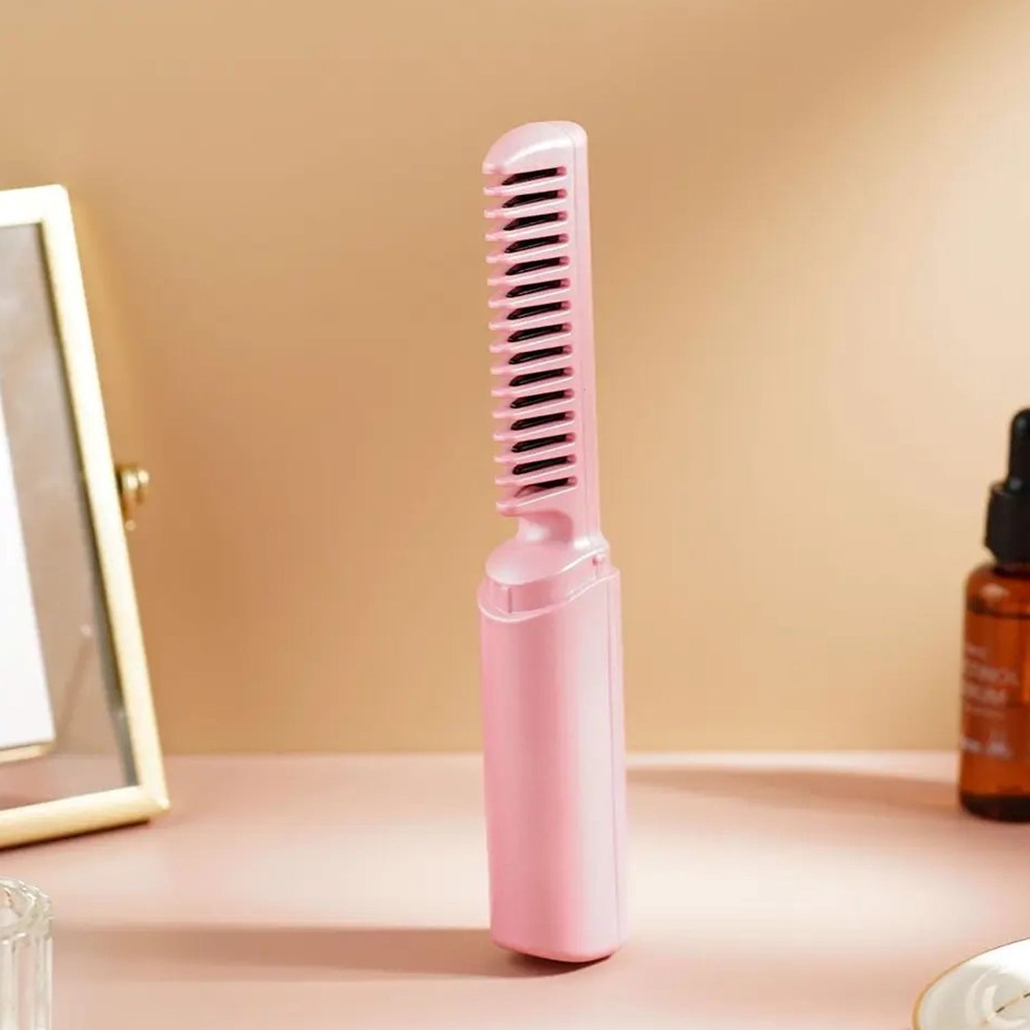 USB hair straightener brush India, 3 temperature setting straightener brush, portable hair styling tool for Indian hair