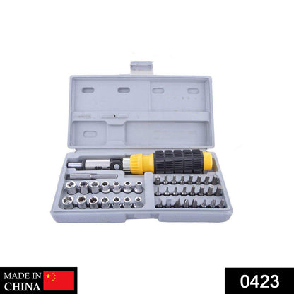 Socket and screwdriver kit with various tools, socket tool kit, screwdriver set 41 pcs, ratchet wrench set, drill-compatible bit set, chrome tool set, DIY tool kit, socket set with case