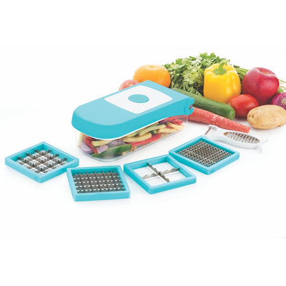 ganesh vegetable dicer, 7 in 1 dicer, multipurpose chopper, stainless steel blade cutter, kitchen slicer, blue veggie chopper, vegetable cutter, fruit dicer