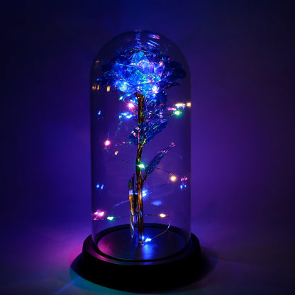 light up rose in plastic dome for anniversary, elegant rose night light for romantic ambiance, led rose dome light for bedroom table décor