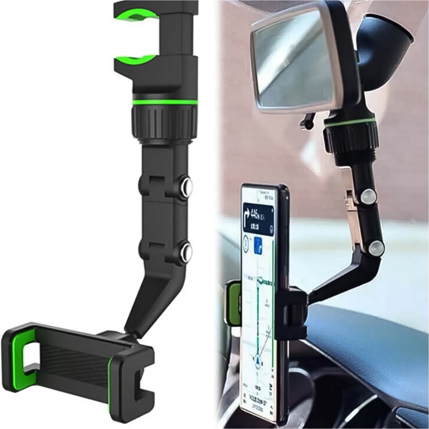 360 degree rotating mobile holder for car rear view mirror, multifunctional phone mount for car with adjustable angle, rear view mirror mount mobile holder for hands-free driving, universal rotatable car phone stand for navigation, car mobile stand for all smartphones, adjustable car phone holder for daily use

