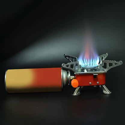 outdoor gas stove, folding burner stove, stainless steel mini stove, camping cookware burner, piezo ignited camping stove, backpacking gas burner, compact outdoor kitchen stove

