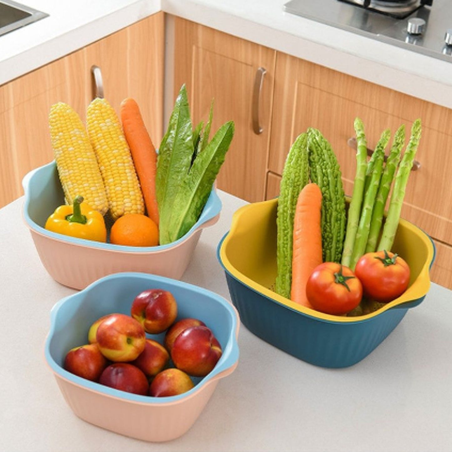 kitchen strainer bowl, plastic washing basket, vegetable drainer bowl, rice washing bowl, stoneware style bowl, kitchen prep tools, plastic colander basket