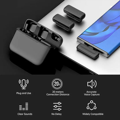 wireless microphone for vloggers and educators, type C wireless mic for interviews, 2.4GHz mic for mobile recording, clip on mic for YouTube shorts, wireless USB-C microphone for reels and IGTV, collar mic for Android mobile with type C,