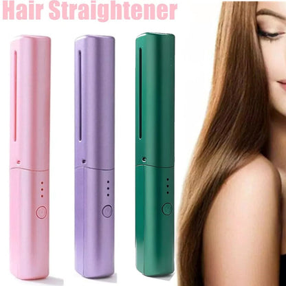 compact rechargeable straightener for women, cordless hair straightening brush with fast heat-up, 