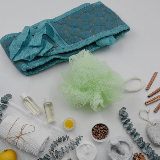 bath shower scrubber set with loofah and brush, dual-sided loofah sponge for deep cleansing, exfoliating bath brush for smooth skin, 2-piece shower scrub set for body care, shower sponge and bath brush combo for women and men