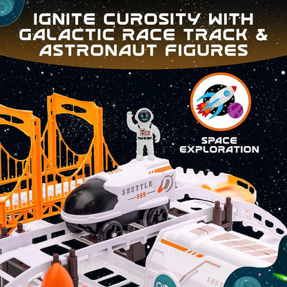 educational space toy for children, battery powered space track with lights, interactive space race game for kids, imaginative play space station track set