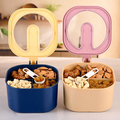 masala box 4 section, spice container for kitchen, plastic masala dani, fancy masala box, kitchen spice organizer, compact masala storage box