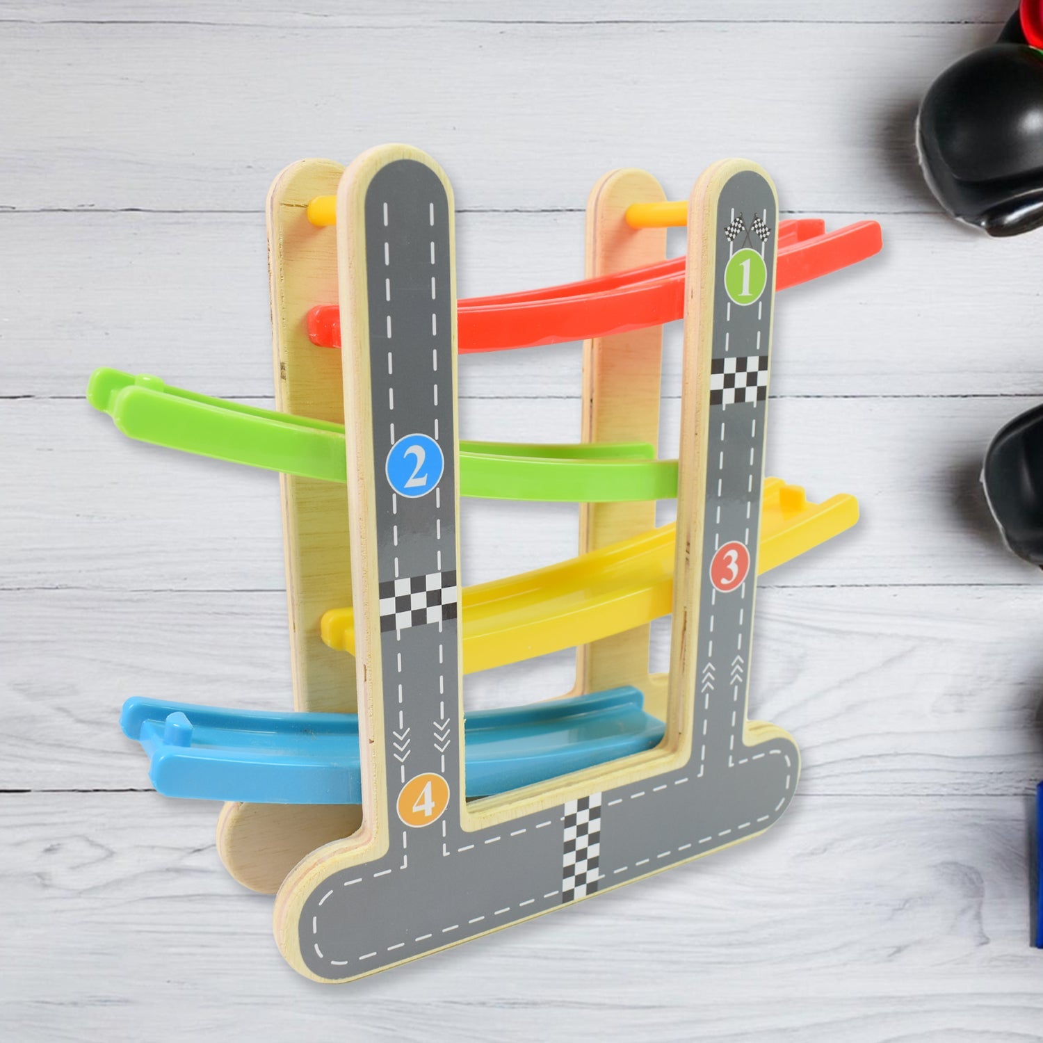 best wooden race track for kids in India, indoor racing toy for toddlers and early learners, safe wooden car toy with rolling action for toddlers
