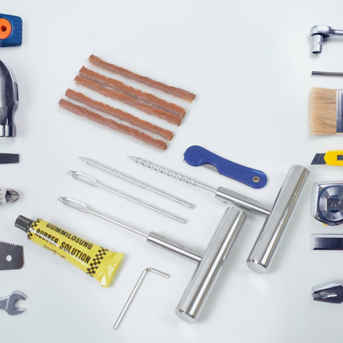 tire repair kit for car India, portable tyre puncture repair kit, 13 piece car tire plug tool set, compact tyre repair kit with box, emergency tire repair tool for road trips,