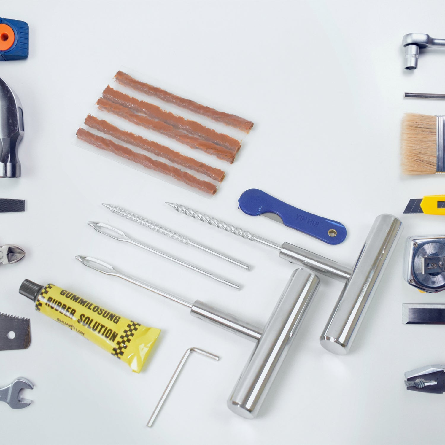 tire repair kit for car India, portable tyre puncture repair kit, 13 piece car tire plug tool set, compact tyre repair kit with box, emergency tire repair tool for road trips,