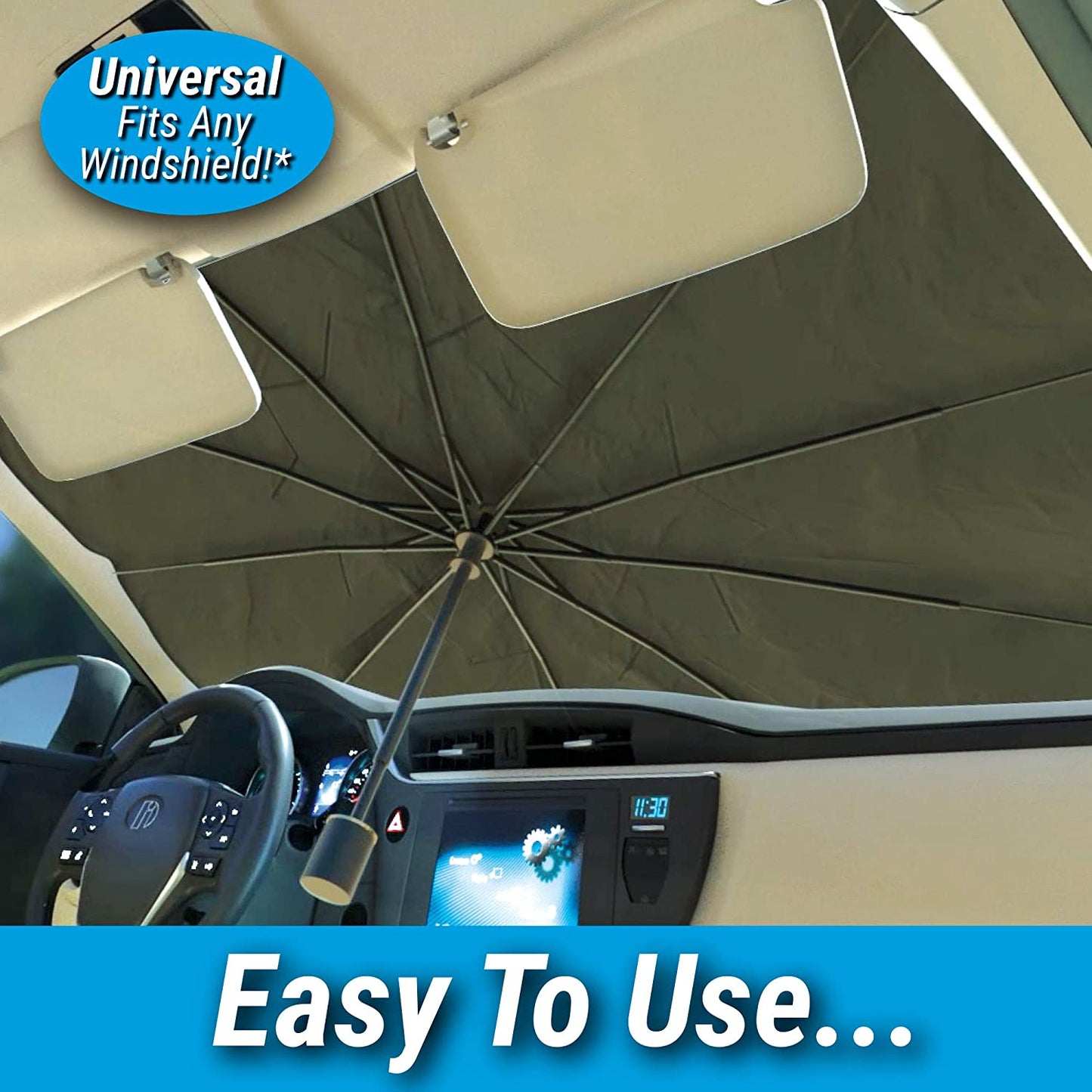 car windshield sunshade, foldable car umbrella, brellashade, car heat protection, UV blocker car shade, windshield umbrella, SUV sunshade, car interior protection