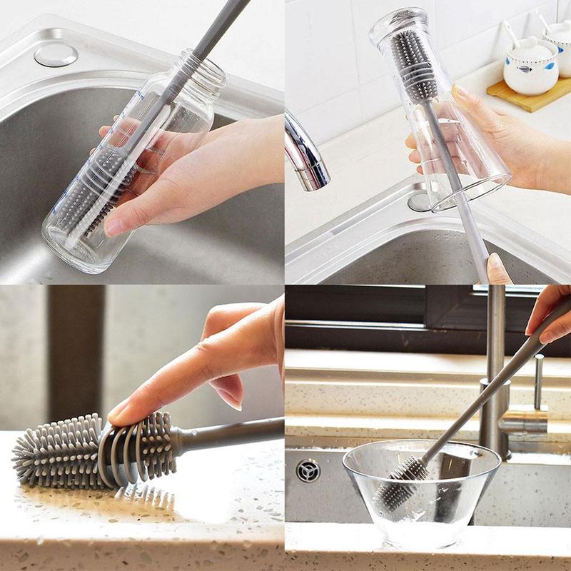 bottle cleaning brush, long handle brush, silicone bottle brush, narrow neck cleaner, baby bottle brush, water bottle brush, kitchen bottle scrubber, reusable bottle cleaner