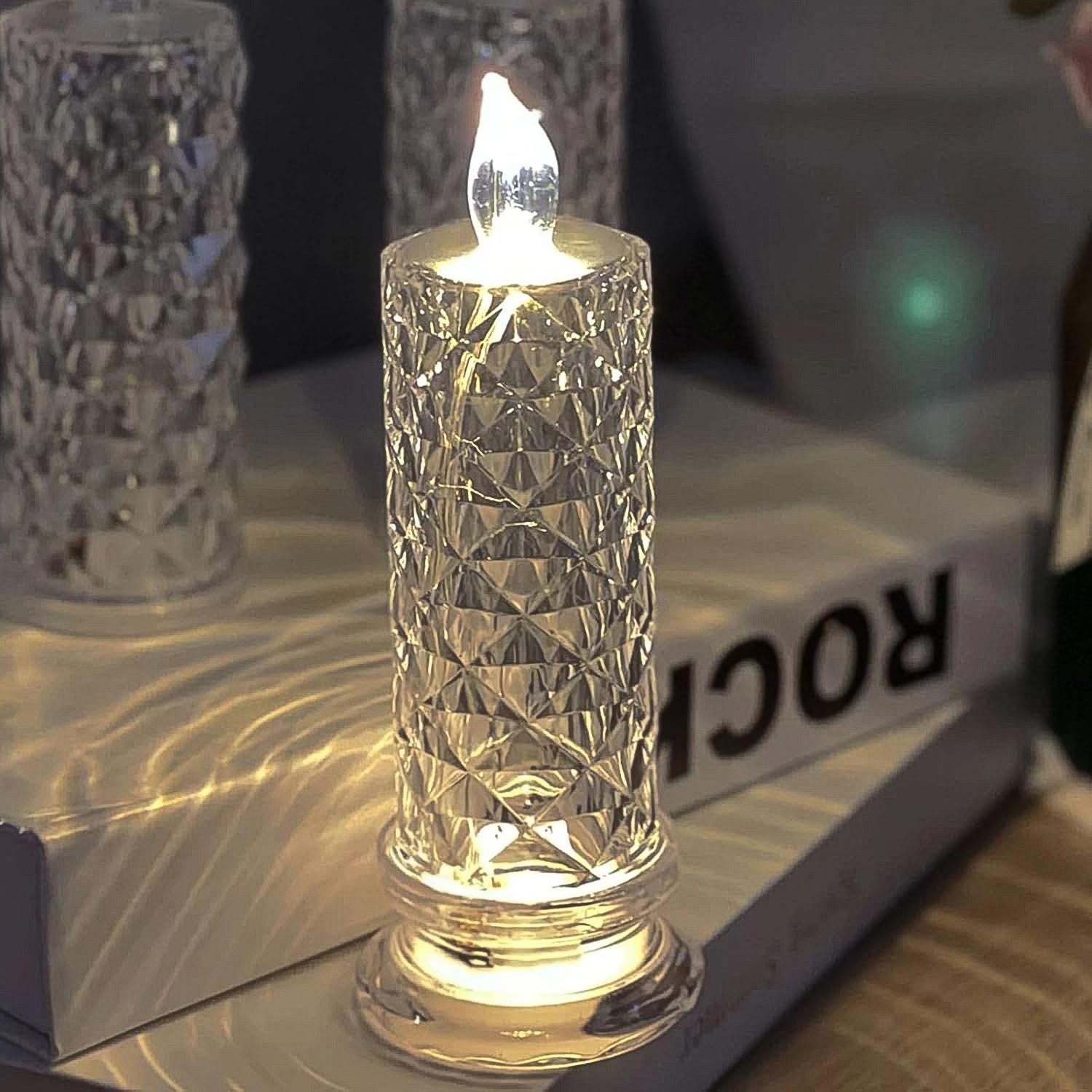 rose crystal candle, LED home décor candle, battery operated candle, glitter candlelight, romantic decoration candle, Diwali candles