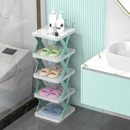 5 layer shoe rack, DIY shoe stand, plastic shoe organizer, small space shoe rack, corner shoe rack, entryway shoe shelf, modular shoe rack, closet shoe storage, narrow shoe rack, space-saving shoe organizer