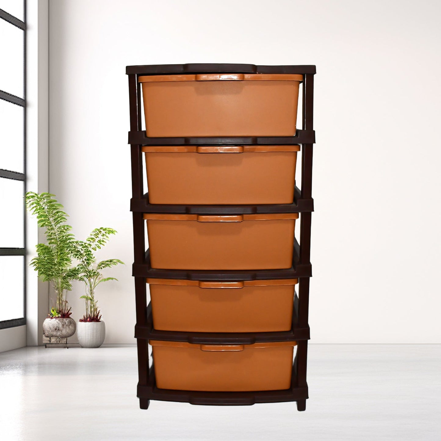plastic storage organizer, 5 layer plastic rack, home storage solutions, modular plastic organizer, plastic drawer unit, plastic storage cabinet, space saving shelf India, plastic shelf organizer, multi-layer plastic storage, storage rack for home use

