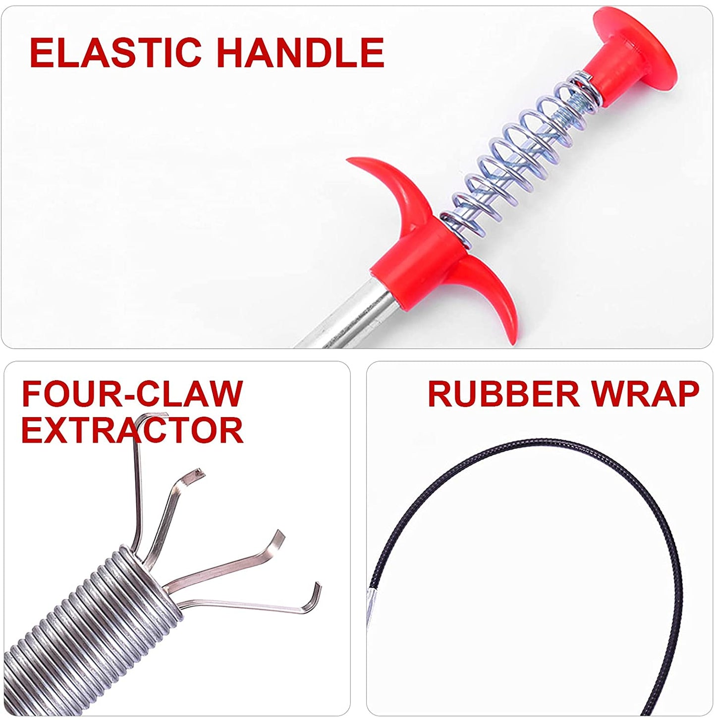 drain cleaning claw tool, pipe blockage remover, kitchen sink cleaner tool, spring wire drain unclogger, bathroom pipe cleaner, clog remover stick